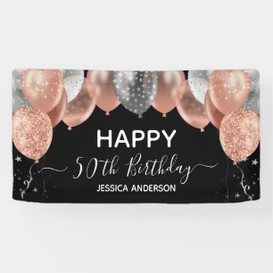 Banderoles Ballons roses et argentés pour 50e anniversaire