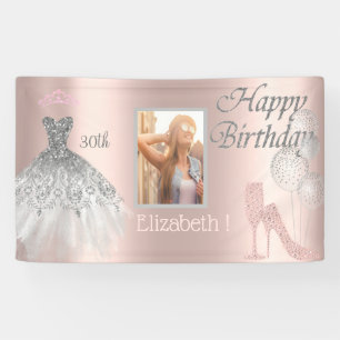 Banderoles Ballons, Verre, Talon, Robe, Photo Or Rose