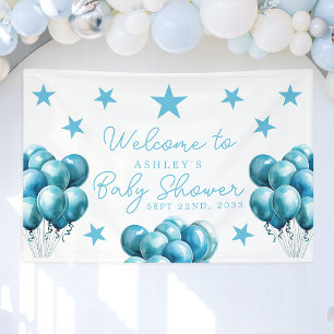 Banderoles Balloons Bleus Aquarelle Garçon Baby Shower Bienve