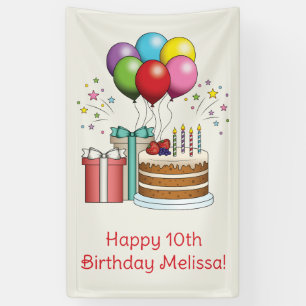 Banderoles Balloons Colorés d'Anniversaire avec Gâteau et Cad