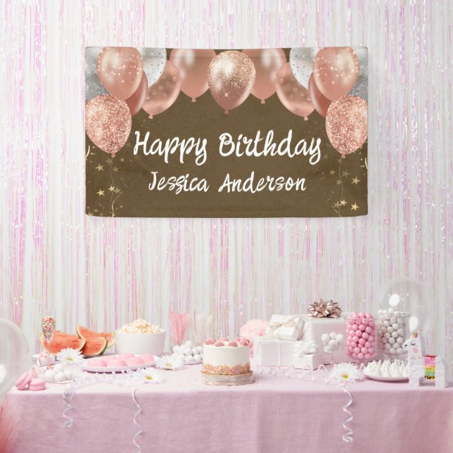 Banderoles Balloons en papier kraft argent rose pour annivers (Fête)