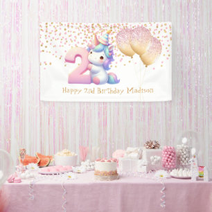 Banderoles Balloons Rose Gold Licorne 2ème Anniversaire Fille