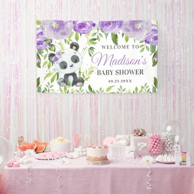 Banderoles Bambou Panda Purple Flore Vert Sur fond (Fête)