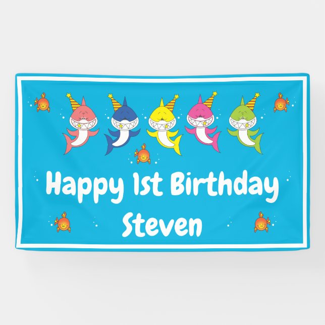 Banderoles Bande dessinée mignonne de famille de requin (Horizontal)