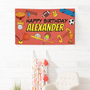 Banderoles Bande dessinée Rétro Sports Ballons d'athlétisme A