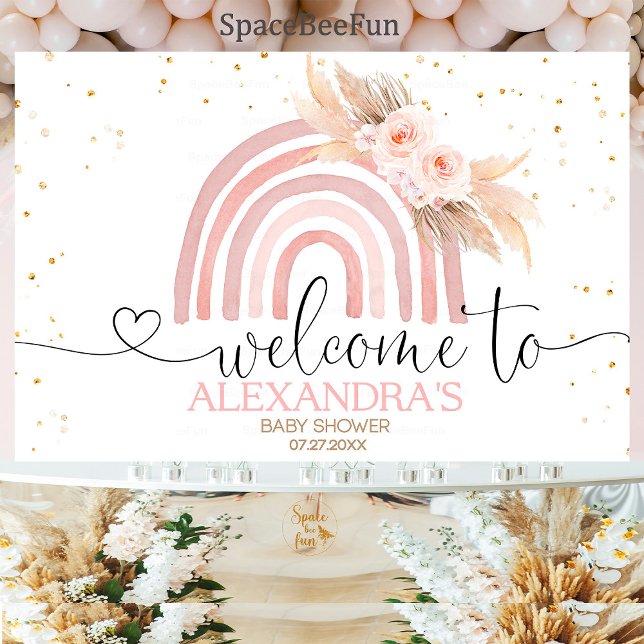 Banderoles Bandeau Arc-en-ciel Boho Baby shower fille fond (Rainbow Boho,Baby Shower Girl,Backdrop Banner,Pampass Grass,Bohemian baby shower,Welcome sign,boho b)