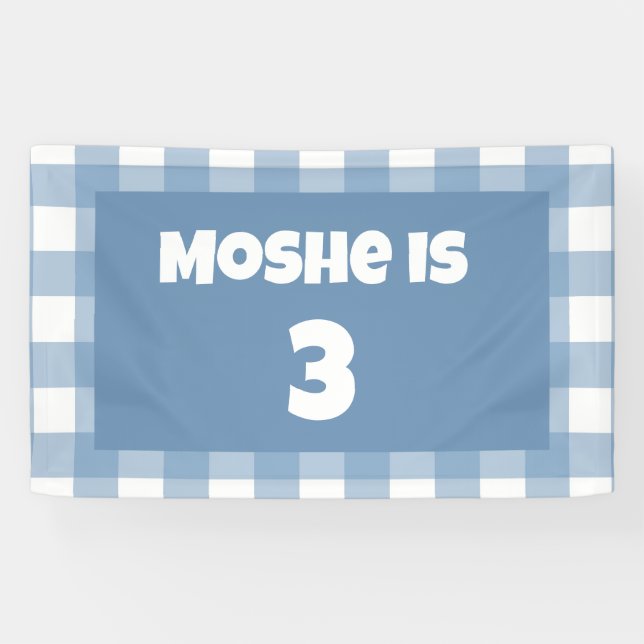 Banderoles Bandeau bleu en vichy anniversaire (Horizontal)