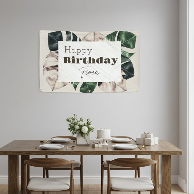 Banderoles "Bandeau d'anniversaire à feuille de Monstera "Chi ("Botanical Chic" Monstera Leaf Birthday Banner)