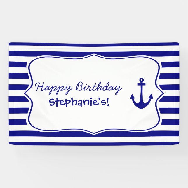 Banderoles Bandes de la Marine et Ancre nautique fête d'anniv (Horizontal)