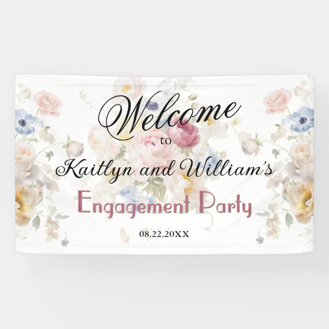 Banderoles BANNER Elegant Floral Engagement Party Welcome  (Horizontal)