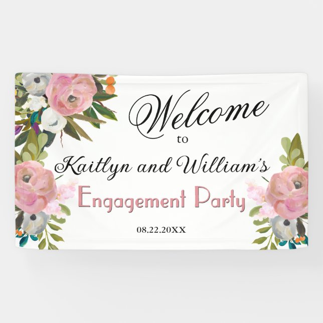 Banderoles BANNER Elegant Floral Engagement Party Welcome (Horizontal)