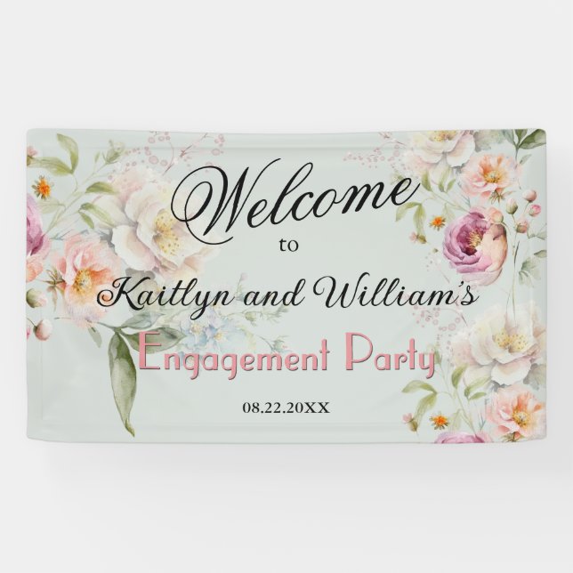 Banderoles BANNER Elegant Floral Engagement Party Welcome (Horizontal)