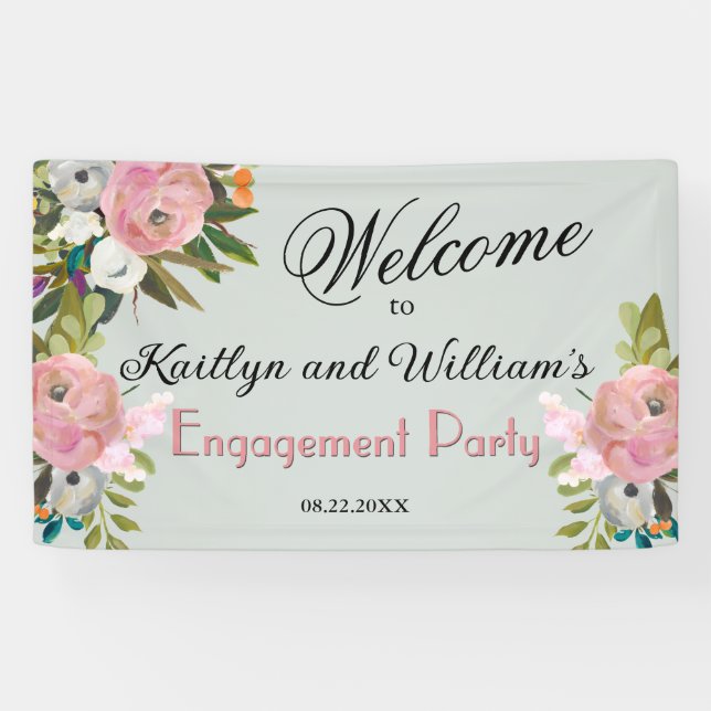 Banderoles BANNER Elegant Floral Engagement Party Welcome (Horizontal)