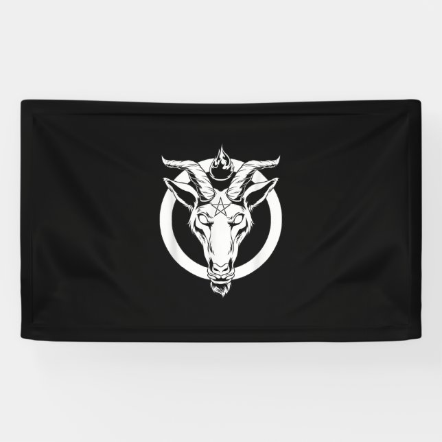 Banderoles Baphomet de chèvre foncée, Satanique Lucifer Beelz (Horizontal)