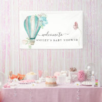 Baptême Bébé Montgolfière Florale Menthe
