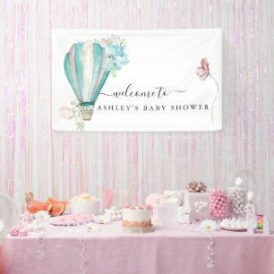 Banderoles Baptême Bébé Montgolfière Florale Menthe