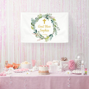 Banderoles Baptême Cadre Décorations Fille Garçon Dieu Béni