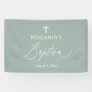 Banderoles Baptême fond de scène pour garçon Sage Green White