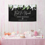 Banderoles Bar Mitsva Noir Argent Écriture Aquarelle Floral<br><div class="desc">Soyez fiers, réjouissez-vous et mettez en valeur ce jalon de votre Bat Mitzvah préférée ! Accrochez cette bannière personnalisée moderne, élégante et époustouflante pour ajouter à son jour spécial. Un motif floral chic et époustouflant en aquarelle blanche et paillettes argentées, un lettrage manuscrit en feuille d'argent et une typographie sans...</div>