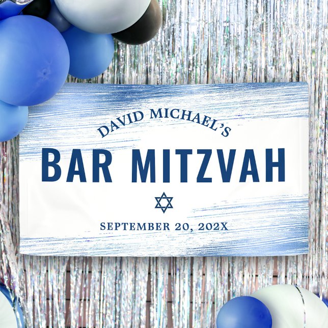 Banderoles Bar Mitzvah Gras Typographie Moderne Marine Feuill (Créateur téléchargé)