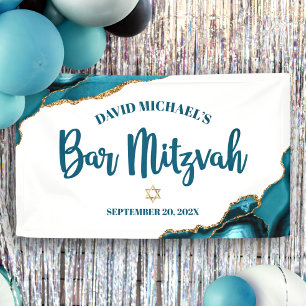 Banderoles Bar Mitzvah Simple Moderne Agate Turquoise Script