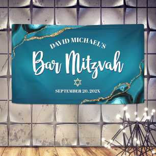 Banderoles Bar Mitzvah Turquoise Moderne Ombré Agate Script