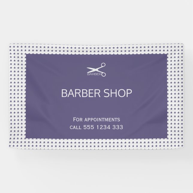 Banderoles Barber shop simple marine gris étoile motif (Horizontal)