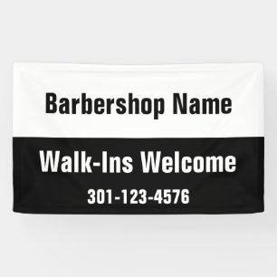 Banderoles Barbershop Walk-Ins Bienvenue Modèle noir blanc