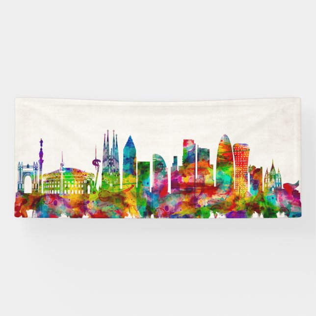 Banderoles Barcelona Espagne Skyline (Horizontal)