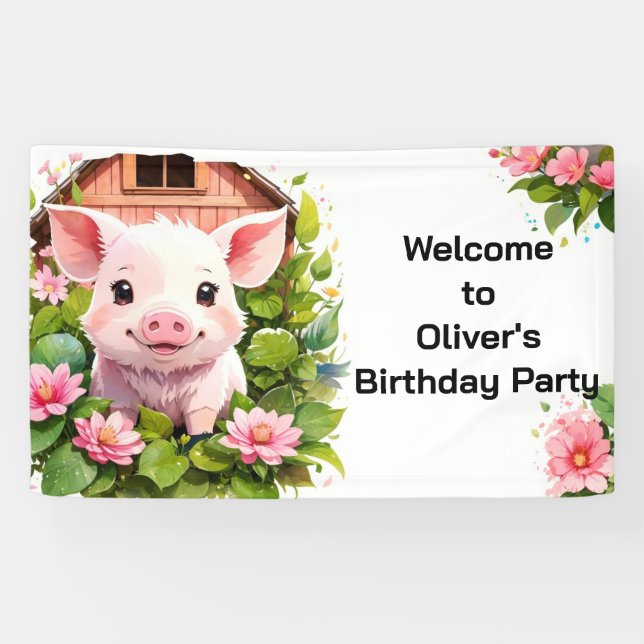 Banderoles Barnyard Bliss Pink Piggy Banner d'anniversaire (Horizontal)