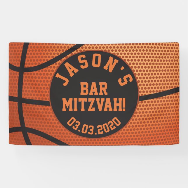Banderoles Barre de basket-ball personnalisée Mitzvah Orange  (Horizontal)