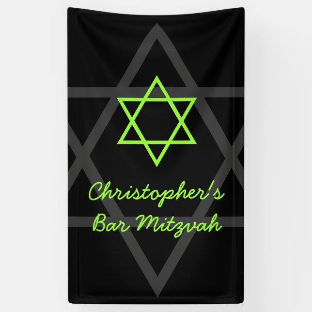 Banderoles Barre personnalisée Black et Lime Green Mitzvah (Vertical)