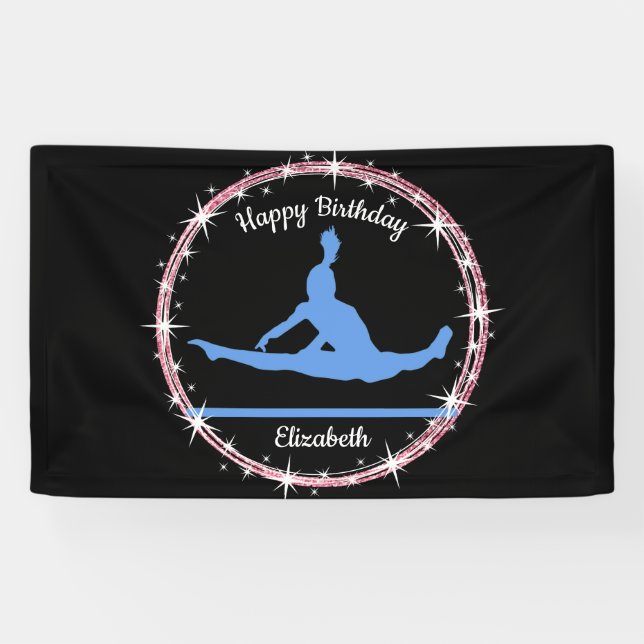 Banderoles Bars de gymnastique Anniversaire en bleu et noir (Horizontal)