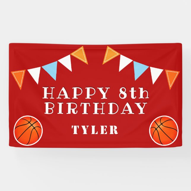 Banderoles Basket-ball mignon drapeaux Anniversaire de enfant (Horizontal)