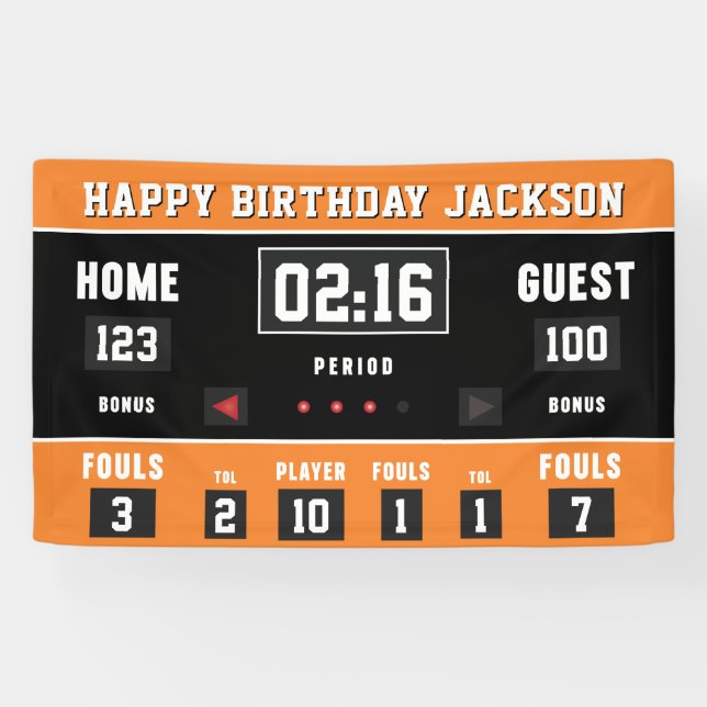 Banderoles Basketball Orange Black Scoreboard Joyeux annivers (Horizontal)