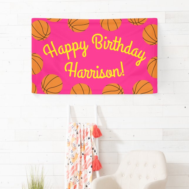 Banderoles Basketball Sports Anniversaire fête rose (En situation)