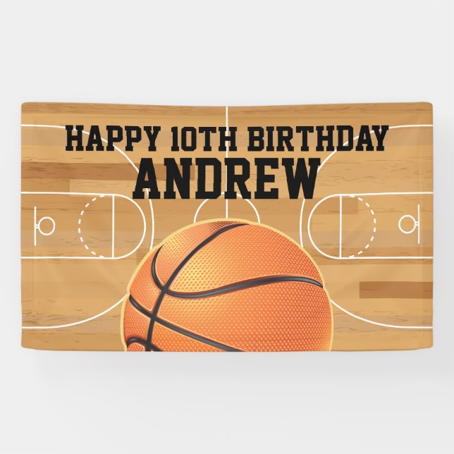 Banderoles Basketball Sports Happy Birthday Banner (Horizontal)