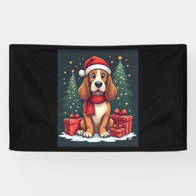 Banderoles Basset Hound Chien Fêtes de Noël Père Noël Amoureu (Horizontal)