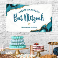 Bat Mitzvah Agate Moderne Or Turquoise Script