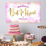 Banderoles Bat Mitzvah aquarelle rose écriture dorée pailleté<br><div class="desc">Soyez fiers, réjouissez-vous et mettez en valeur ce jalon de votre Bat Mitzvah préférée ! Accrochez cette bannière personnalisée, moderne et élégante pour ajouter à son jour spécial. Une écriture calligraphique en faux-foile doré et des points de paillettes scintillants se superposent sur un fond aquarelle rose pâle. Personnalisez le texte...</div>
