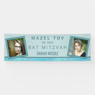 Banderoles Bat mitzvah Blue Opal Mazel Tov Ajouter Votre Phot