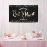 Banderoles Bat mitzvah moderne Black Gold Parties scintillant<br><div class="desc">Soyez fier, réjouissez-vous et présentez cette étape importante de votre Bat mitzvah préféré ! Accrochez cette étonnante bannière moderne, élégante et personnalisée pour ajouter à sa journée spéciale. Un arrière - plan noir sophistiqué et dramatique est superposé par un script de calligraphie à fausse feuille or et des points de...</div>