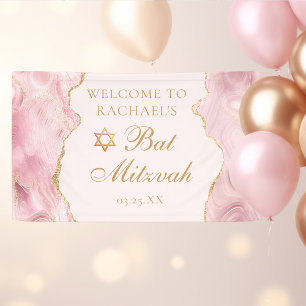 Banderoles Bat mitzvah Personnalisé de l'Agate rose chic