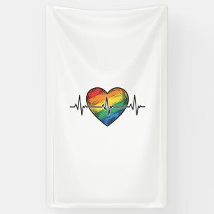 Banderoles Battement de coeur arc-en-ciel Gravure vintage Des