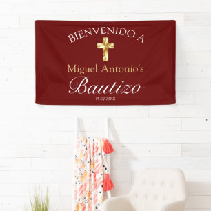 Banderoles Bautismo de Bebé Borgoña Dorado Bienvenido