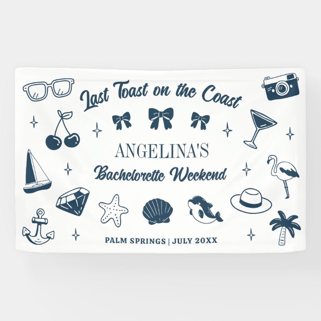 Banderoles Beach Bachelorette Party Dernier toast Doodle Art (Horizontal)
