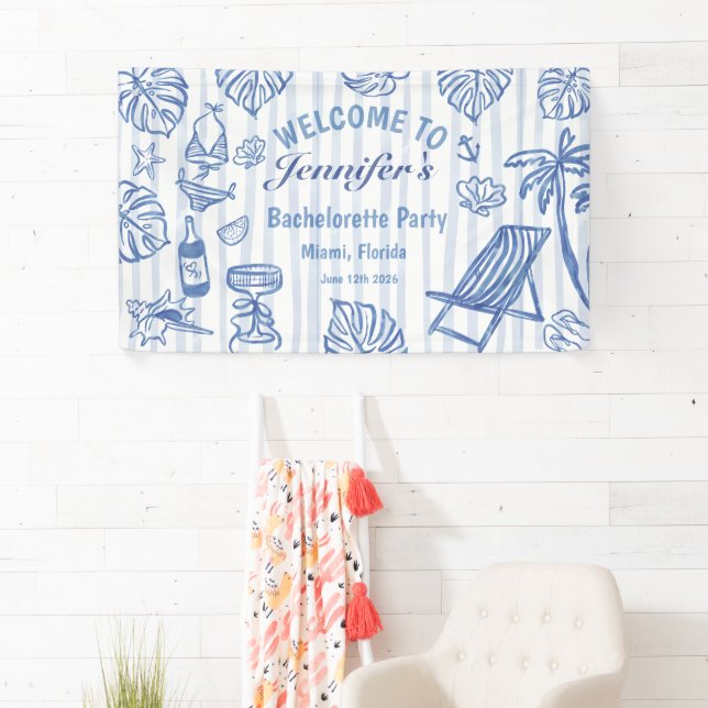 Banderoles Beach BACHELORETTE Whimsical Blue Banner (En situation)