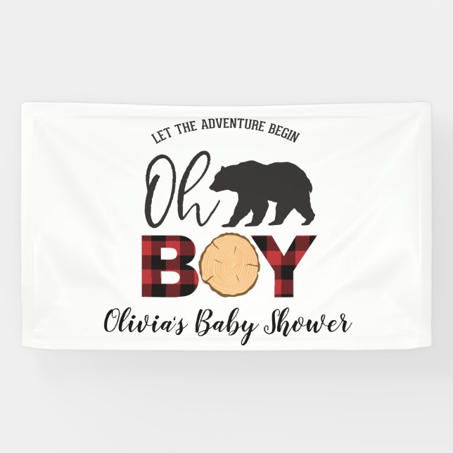 Banderoles Bear Buffalo Plaid Baby shower (Horizontal)