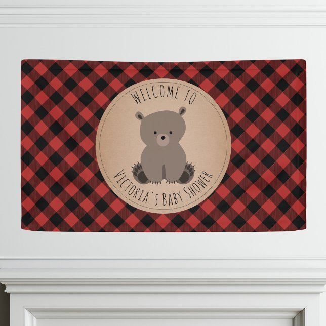 Banderoles Bear Buffalo Plaid Baby shower Bienvenue (Créateur téléchargé)
