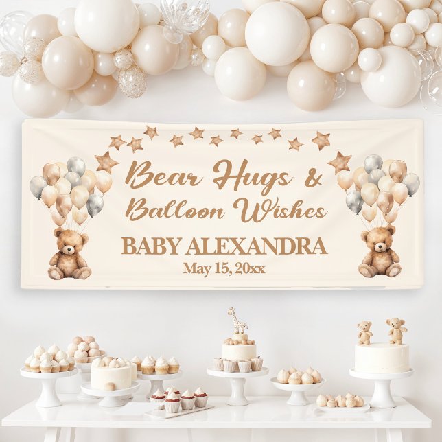Banderoles Bear Hugs Balloon souhaite Baby shower (Bear Hugs and Balloon Wishes baby shower banner)